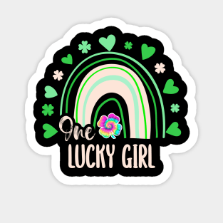 Tie Dye Rainbow Happy St Patricks Day One Lucky Girl Shamrock Sticker